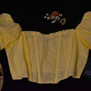 Yellow Eyelet Puff Sleeve Top Bustier
